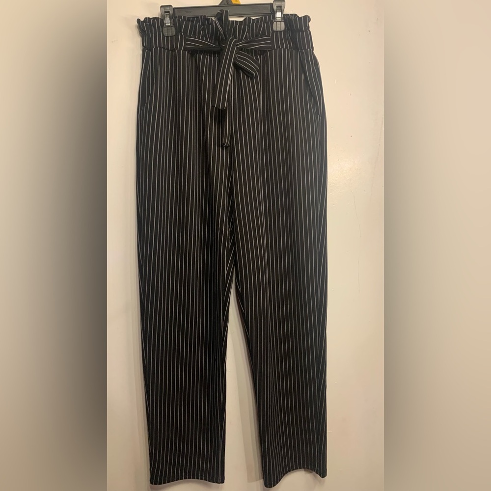Soho Apparel Black and White Pinstriped Trousers